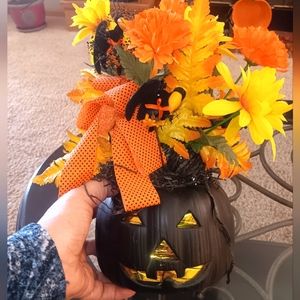 Black pumpkin with silk floral fall design